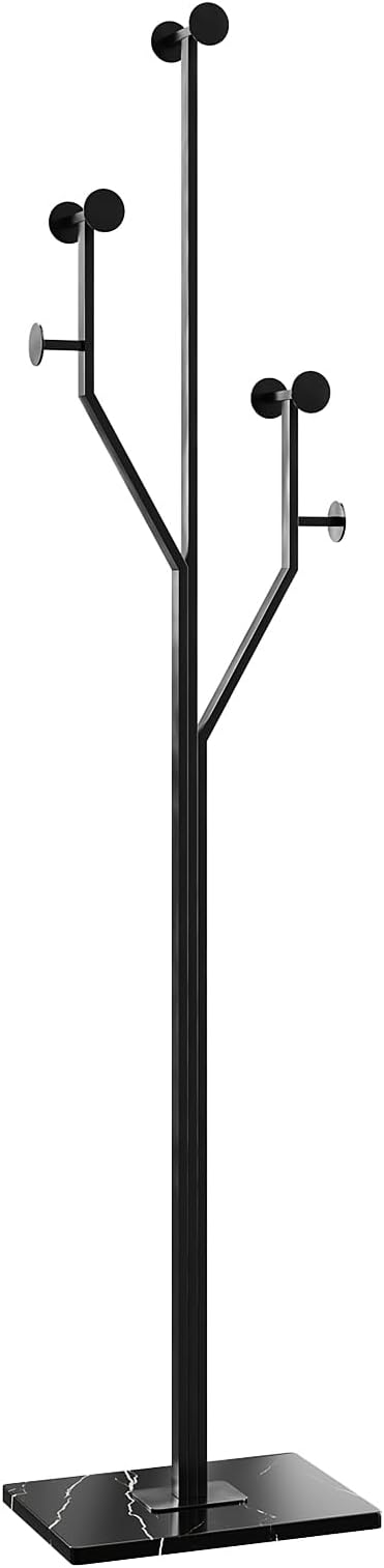 Sturdy Coat rack,Coat tree freestanding heavy duty with Marble Base,Metal standing coat rack for Bedroom,Entrance,Modern clothes hanger stand for Coats,Hats,Bags (black)