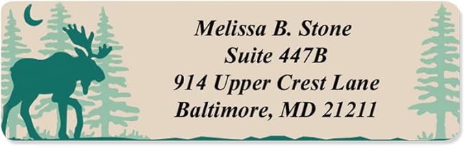 Brushed Moose Designer Rolled Address Labels with Elegant Plastic Dispenser