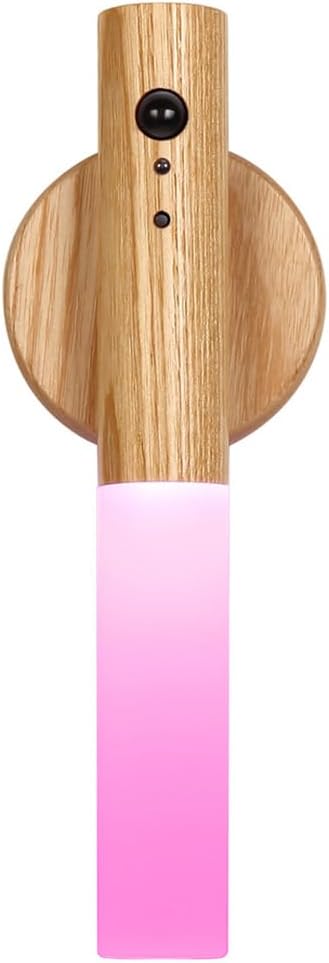 LANDGOO Motion Sensor Night Light RGB & Touch Control | USB-C Rechargeable Ash Wood Wall Sconce | Bathroom/Bedroom Light for Hallway, Stairs, Nursery, Closet, Vanity, Party