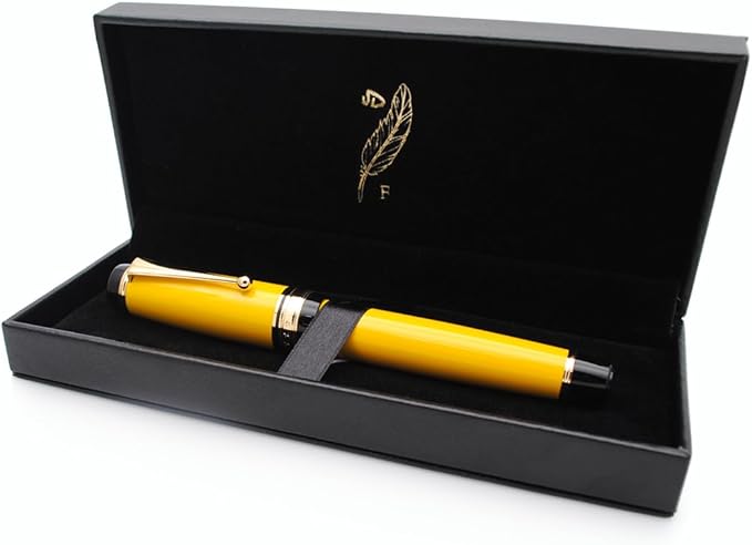 Metal Big Fountain Pen Set Medium Nib 0.7mm, Includes Ink Refill Converter, 5 Ink Cartridges & Gift Box (Medium Nib 0.7mm, Yellow)