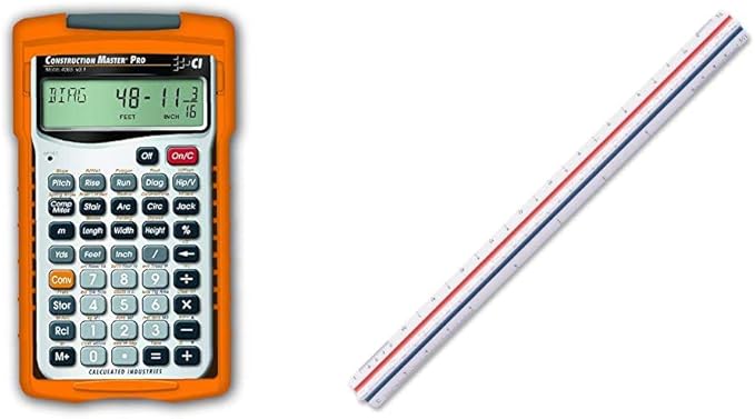 Calculated Industries Construction Master Pro Advanced Construction Math Feet-inch-Fraction Calculator + Staedtler 12-Inches Architect Triangular Scale Bundle