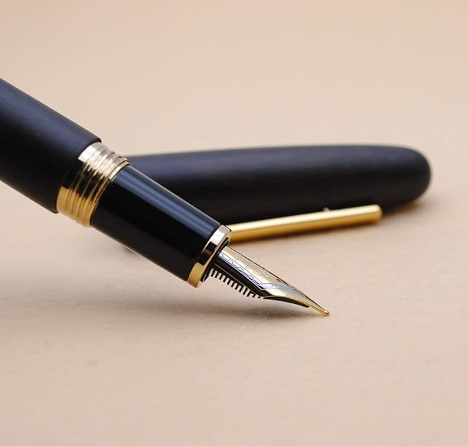 JINHAO 9056 Natural Wood Fountain Pen Handmade Ink Pen (Ebony Wood, Medium Nib 0.7mm)