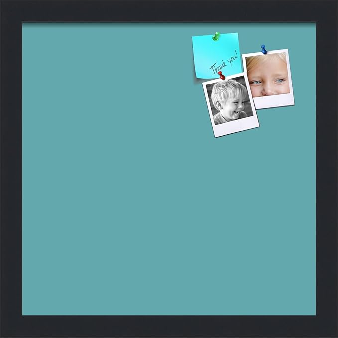 PinPix 13x13 Inch Cork Bulletin Board. This Decorative Framed Pin Board Comes with Aqua Pastel Design and a Satin Black Frame. Ideal for Home Office Decor or Message Board (PinPix-1806)