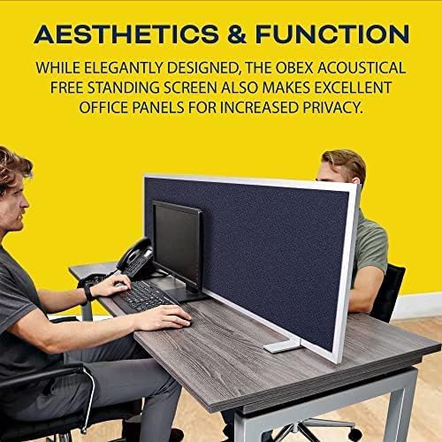 OBEX Acoustical Free Standing Privacy Screen, Cubicle Accessories Desk Privacy Panel, Desk Dividers for Office, Office Furniture Partitions Portable Sound Proof Dividers, 12" x 48", Slate