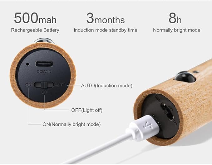 LANDGOO Wooden Motion Sensor Night Lights, Magnet Body Hallway Lamp, Rechargeable LED Wall Sconces, Portable for Stairway Bedroom, Battery Powered (White Ash Wood 2PC)