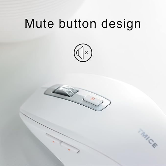 TMICE Wireless Bluetooth Mouse, Dual-Mode, 500mAh Battery, 5 DPI Adjustment, 10M Working Distance, White