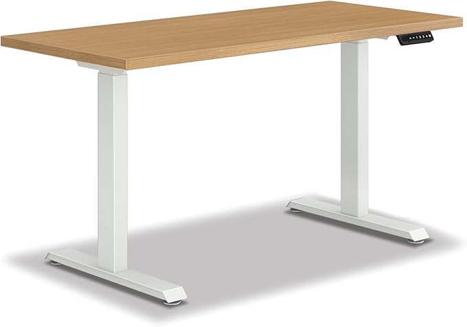 HON Coze Electric Standing Desk Adjustable Height, Coordinate Height Adjustable Desk, 54", Natural Recon Top, White Base