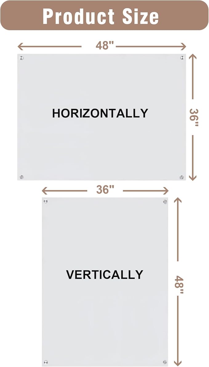 Magnetic Glass Whiteboard，48"x36" Wall Mounted Frameless Dry Erase Board for Office, Home & School Ultra White