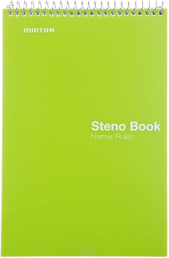 Mintra Office Steno Book - (Primary Colors, 8 Pads/Pack, Narrow Ruled) - 6inx9in, 100 Sheets per pad, POLY Cover, notebook for writing notes in school, university, college, work, office
