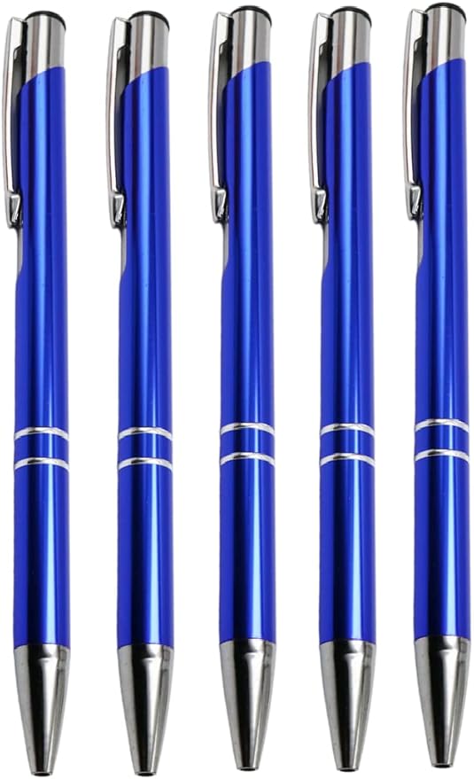 Stylish quality 5 metal ballpoint Pens, black ink, soft writing experience (Blue)