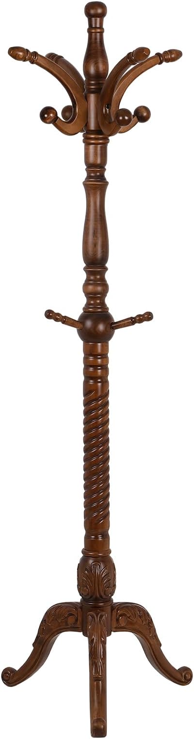 Coat Rack Freestanding Tree Stand with 8 Hooks, 79'' Heavy Duty Premium Ash Wood Hanger Stand, Floor Standing Clothes Hat for Entryway, Corner,Hallway,Bedroom, Office,Brown-Style 2