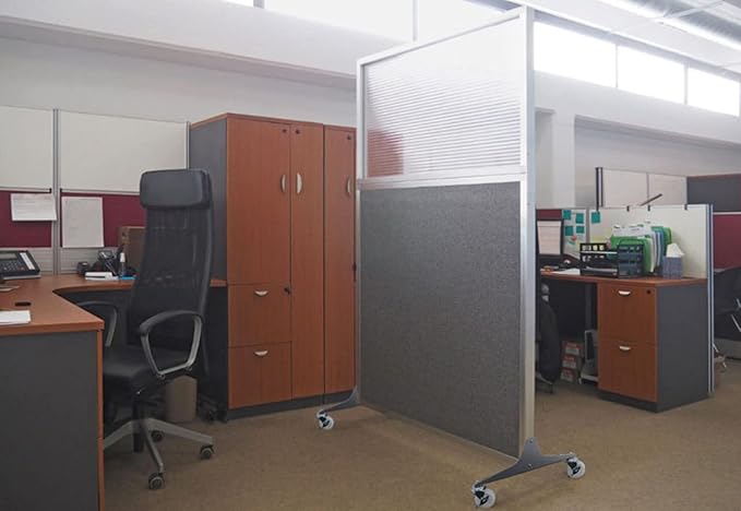 Versare Hush Screen Portable Room Divider | Workstation Wall Divider | Freestanding Privacy Hush Panels | Clear Fluted Windows | Fabric Office Divider Screen | Great for Room Separation