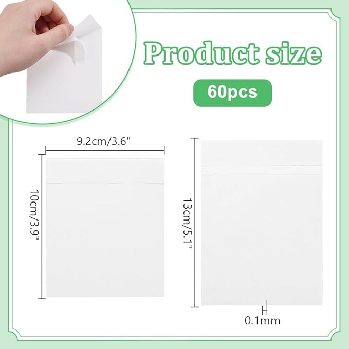 PH PandaHall 60Pcs Glassine Bags Self Seal Glassine Paper Envelopes, Self Adhesive Paper Bag Waxed Paper Storage Bag for Cookie Candy Soap Cards Snacks Food Treat Gift Favor,5.12x3.62inches