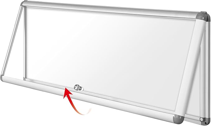 SWANCROWN Enclosed Bulletin Board Magnetic Dry Erase Noticeboard Lockable Display Boards White with Aluminium Frame 38x14inch(4xA4)