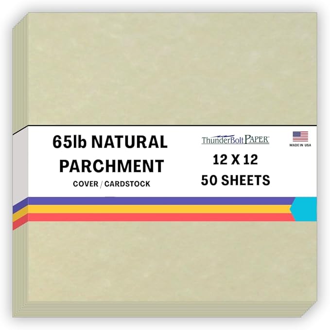 50 Natural Parchment 65lb Cover Paper Sheets 12 X 12 Inches Cardstock Weight Colored Sheets 12" X 12" (12X12 Inches) Scrapbook Album|Cover Size - Printable Old Parchment Semblance