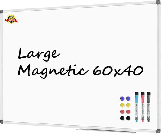Lockways Large 60" x 40" Magnetic Dry Erase White Board - Wall Mounted Whiteboard with Pen Tray, Aluminum Message Presentation Memo Board for Office & School