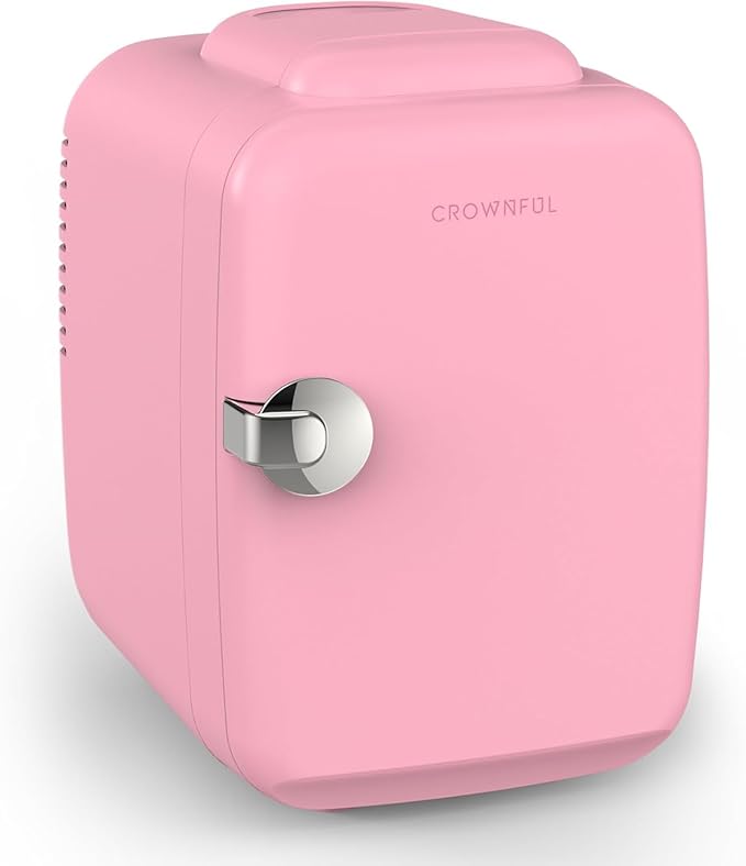 CROWNFUL Mini Fridge, 4 Liter/6 Can Portable Cooler and Warmer Personal Refrigerator for Skin Care, Cosmetics, Beverage, Food,Great for Bedroom, Office, Car, Dorm, ETL Listed (Pink)