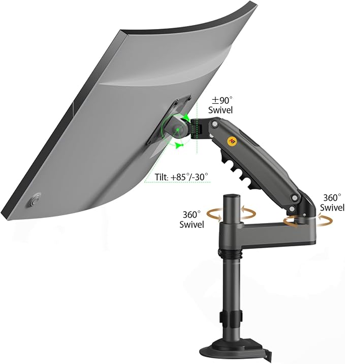 NB North Bayou Monitor Desk Mount Long Arm for Monitors Within 4.4 to 19.8lbs Ultra Wide Full Motion Swivel Height Adjustable Monitor Stand H100