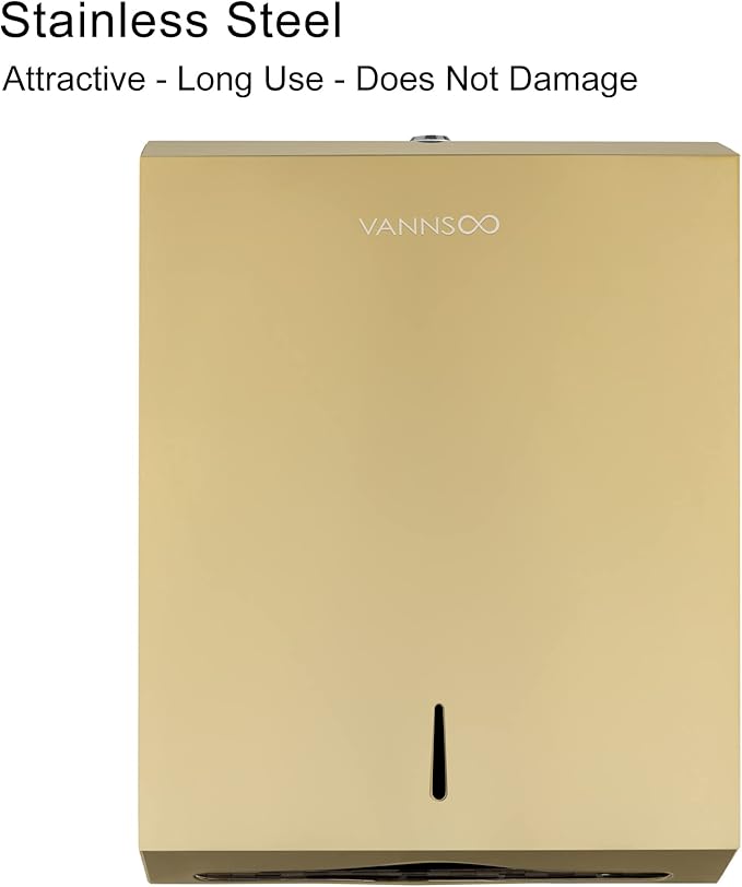 Paper Towel Dispenser, Commercial Stainless Steel Tri-fold/Multi-fold/C-Fold Paper Towel Holder Wall Mount Key (Gold)