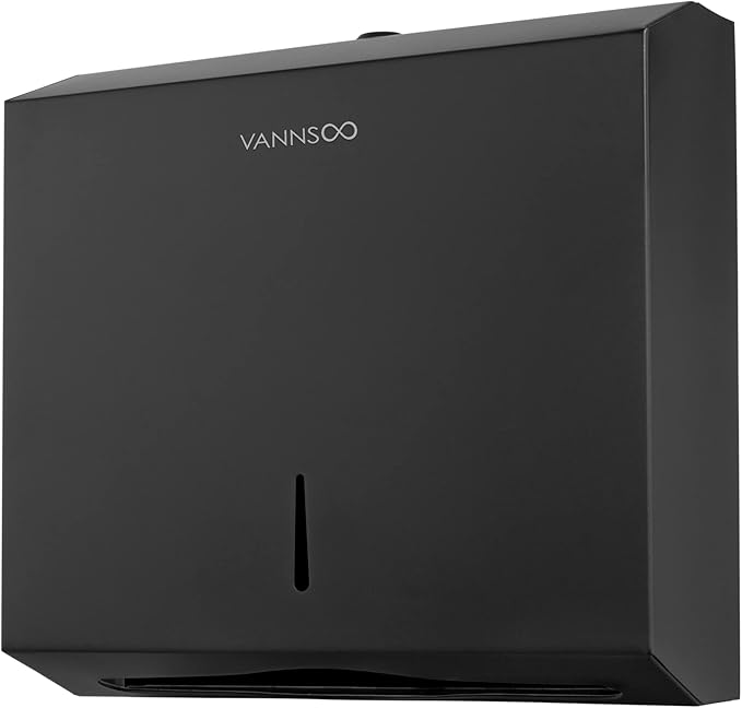 Commercial Paper Towel Dispenser Wall Mount, Tri-fold/Multi-fold/C-Fold Stainless Steel Paper Towel Holder Hand Towel Dispenser with Key (Black)