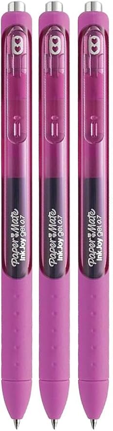 Paper Mate InkJoy Gel Pens, Berry Ink, Medium Point (0.7mm), 3 Count, Bundle with Plastic Reusable Pouch