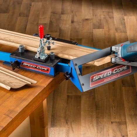 Rockler Speed-Cope Crown Molding Jig - Durable Crown Molding Tool w/Adjustable Handle - Perfect Power Tools for Tricky Cope Cut up to 7-1/4" Wide, 45° & 90° Inside Miters, Flat Miters, & More