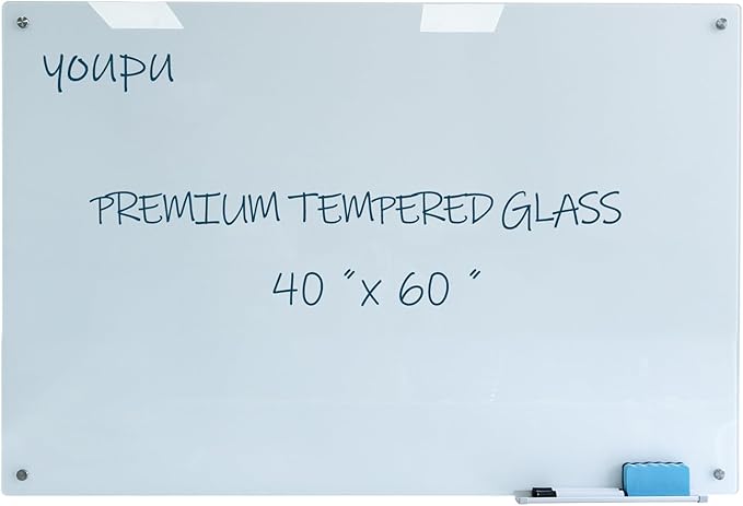 Magnetic Glass Writeboard 40"x60" Premium Tempered Dry Erase Boards Wall Mounted Frameless Whiteboard Bulletin Message Boards (White)