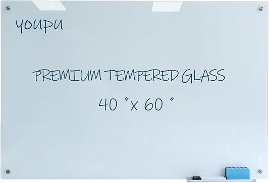 Magnetic Glass Writeboard 40"x60" Premium Tempered Dry Erase Boards Wall Mounted Frameless Whiteboard Bulletin Message Boards (White)