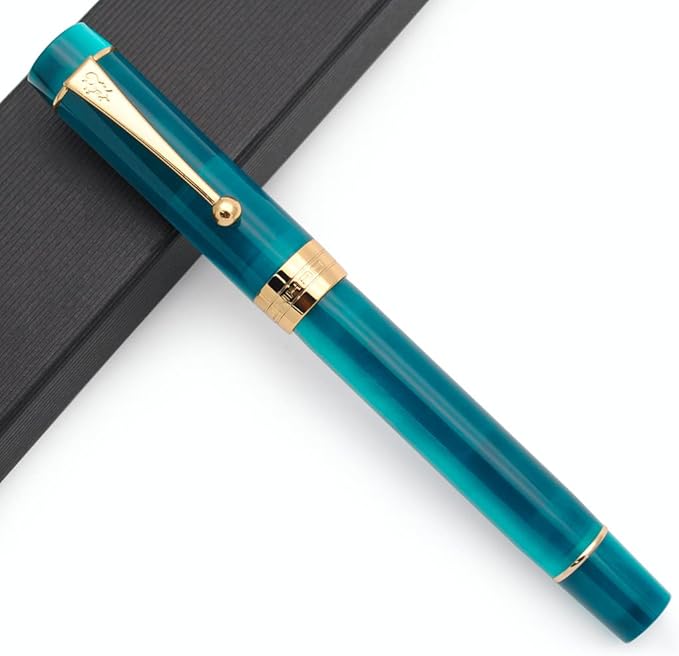JINHAO 100 Fountain Pen with Ink Converter (Medium Nib 0.7mm, Peacock Blue)