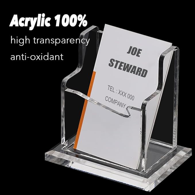 PARTSPOWER Acrylic Business Card Holder for Desk, Vertical Clear Business Name Card Display Stand, Desk Accessory Business Name Card Organizer (Vertical, 1-Slot)