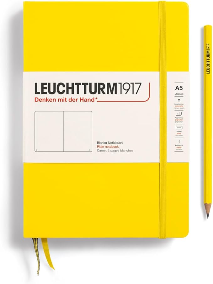 LEUCHTTURM1917 - Notebook Hardcover Medium A5-251 Numbered Pages for Writing and Journaling (Lemon, Plain)