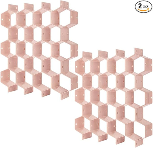 Poeland Drawer Divider Organizer Adjustable DIY Grid Honeycomb Drawer Divider for Underwear Belt Scarf Socks Pink 2 Pack