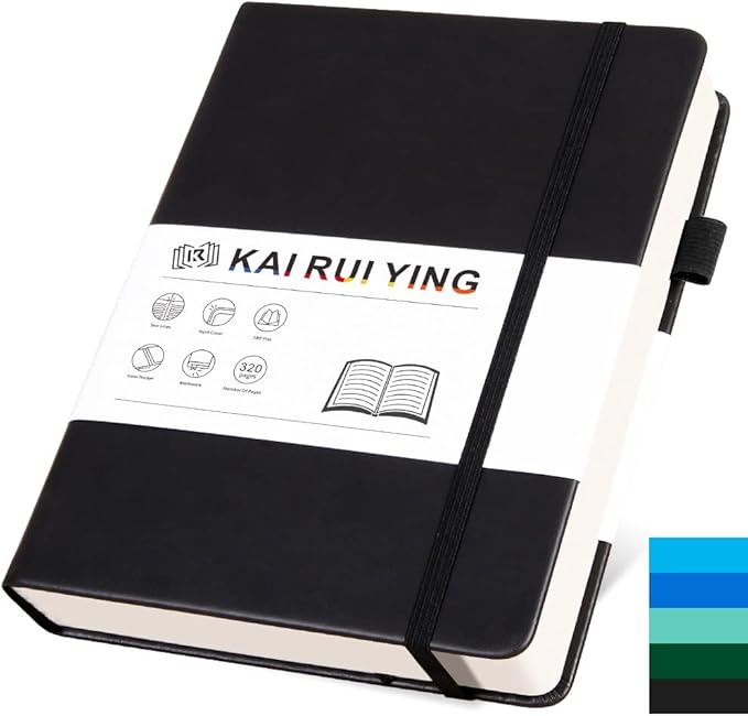 KaiRuiYing Lined Journal Notebook with Pen Holder, 320 Pages, 7.6'' × 10.3'' Large Size B5-100 GSM Thick Paper, for Writing, Work, Office, Leather Hardcover