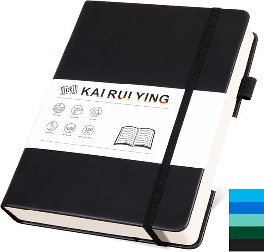 KaiRuiYing Lined Journal Notebook with Pen Holder, 320 Pages, 7.6'' × 10.3'' Large Size B5-100 GSM Thick Paper, for Writing, Work, Office, Leather Hardcover
