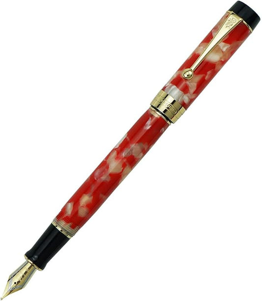 Jinhao 100 Fountain Pen Celluloid Classic Style, #6 Nib Smooth Writing Instrument with Refillable Converter and Pen Case Set