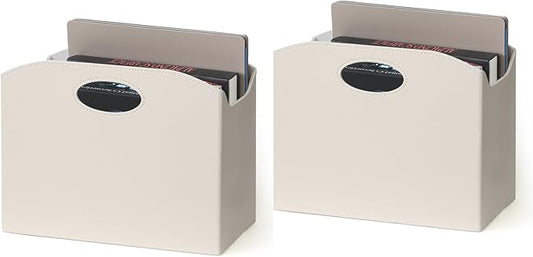 EZDeco Magazine Holder Foldable Magazine Rack Floor PU Leather File Holder Newspaper Book Storage Basket Document File Folder Organizer for Office Home (Off-white-2)