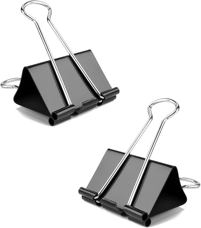 Medium Binder Clips, 144 Pack, 1 Inch, Standard 25mm, Black, Capacity 0.47 Inch, Metal Paper Clips, Fold Clamp, Office Clips, School & Home Use