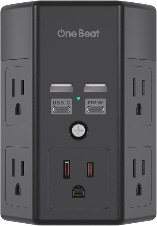 Surge Protector, 5 Outlets Extender with 4 USB Ports(USB C PD20W), 3-Side 1680J Power Strip Multi Plug Outlet Expander, USB Wall Charger, Outlet Splitter Adapter Wall Mount for Home Office(Black)