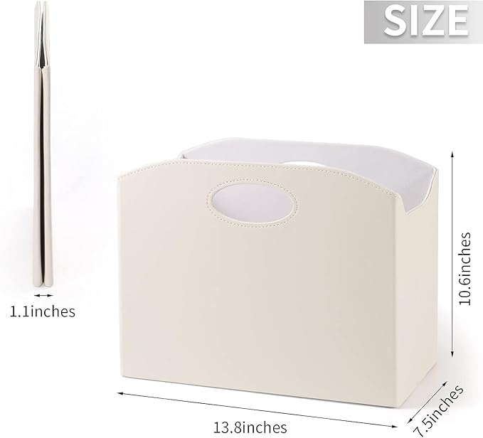 EZDeco Magazine Holder Foldable Magazine Rack Floor PU Leather File Holder Newspaper Book Storage Basket Document File Folder Organizer for Office Home (Off-white-2)