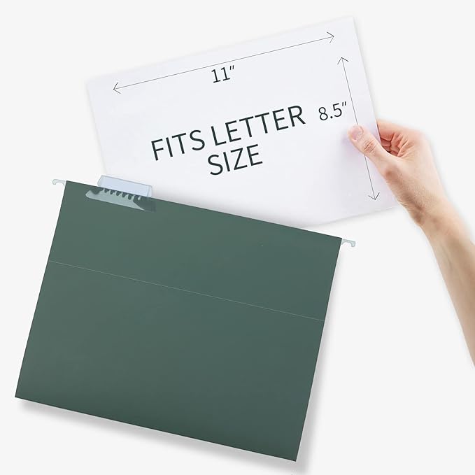 HERKKA Extra Capacity Hanging File Folders, 60 Pack Reinforced Letter Size Hanging Folders with Heavy Duty 0 Inch Expansion, Designed for Bulky Files, Green