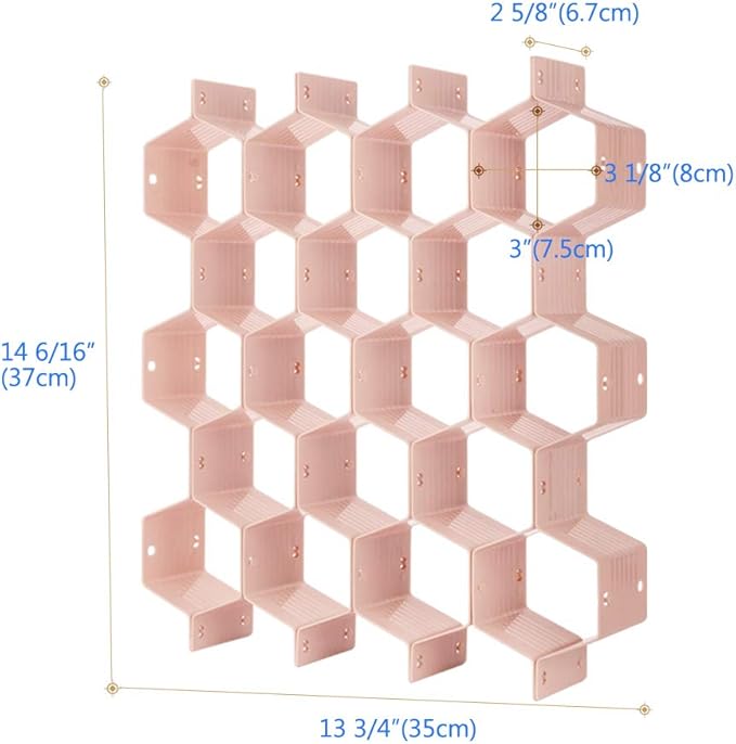 Poeland Drawer Divider Organizer Adjustable DIY Grid Honeycomb Drawer Divider for Underwear Belt Scarf Socks Pink 2 Pack