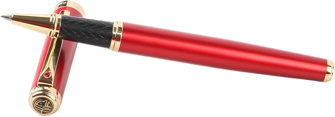 Luxury Red Rollerball Pen-Fancy Pen with Real 24K Gold Trim, Switzerland Tip Point Writing Smooth, Nice Roller Ball Pen Gift Set for Men Women, Professional Pen Business Birthday Christmas