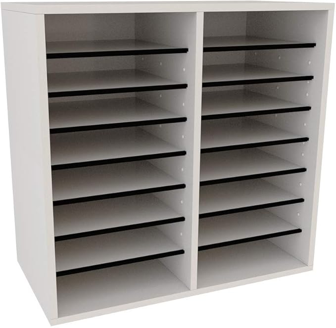 AdirOffice Wooden Adjustable organizerserature Organizer, 16 Compartment Office Mailbox, or Classroom Literature Organizer, White