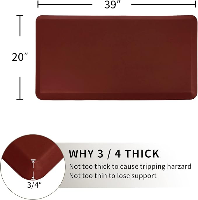 Thick Anti Fatigue Comfort Mat for Standing Desks, Non-Slip Standing Kitchen Mat, Waterproof Floor Mat, Commercial Pads for Offices, Home, Garages(Burgundy)…