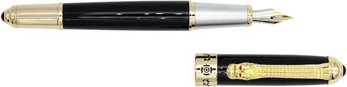 Gullor Fountain Pen with Ink Converter, Golden Dragon Clip, Executive Pen for Smooth Writing, Fine Nib, Black
