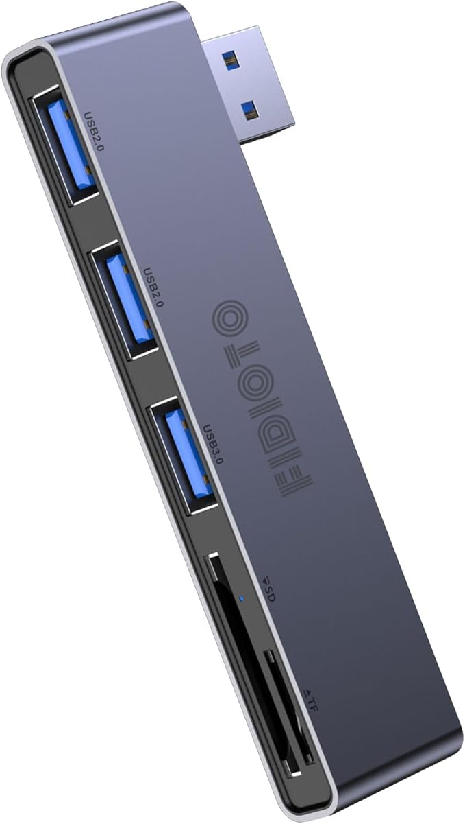 Fidioto USB A Hub, Left Model 5-in-1 Network-Hubs with 1 USB3.0 &2 USB2.0 & Micro SD/TF Card Reader, Compatible for Laptop MacBook, Chromebook, Dell, HP, Samsung, Keyboard, Mouse Etc.