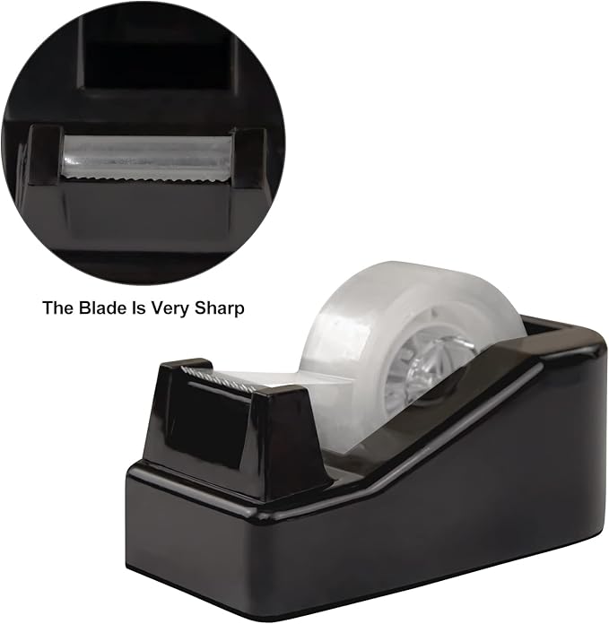 2Pcs Desktop Tape Dispenser Adhesive Roll Holder with Weighted Nonskid Base, Black (Tape not Included)