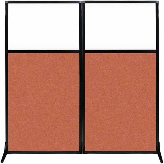 Versare Workstation Partition | Portable Wall Divider | Modern Office Cubicle | Free Standing Privacy Screen | Flexible Work Space | 66" x 70" W/Window, Papaya Fabric Panels