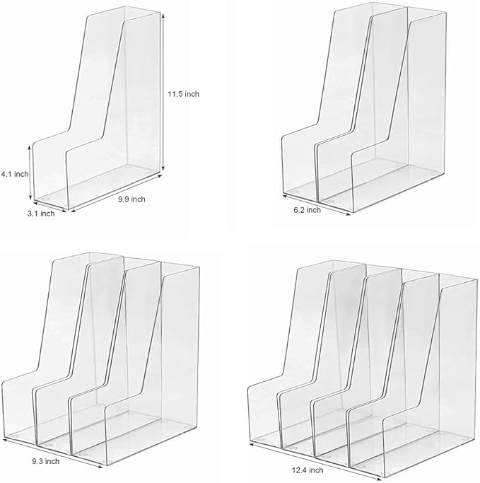 Vertical File Holder, 4 pack Clear Plastic Document Organizer and Clear Magazine Organizer, Multi-purpose Document Organizer for Home Office
