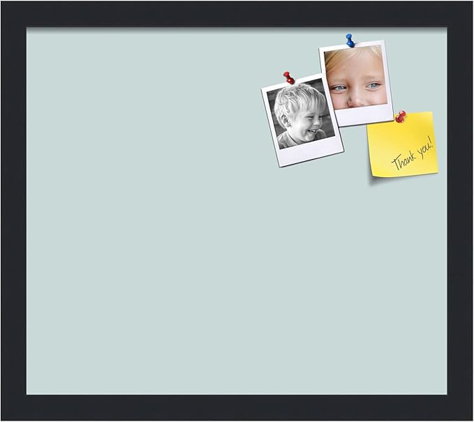 PinPix 16x14 Inch Cork Bulletin Board. This Decorative Framed Pin Board Comes with Soft Blue Design and a Satin Black Frame. Ideal for Home Office Decor or Message Board (PinPix-1814)